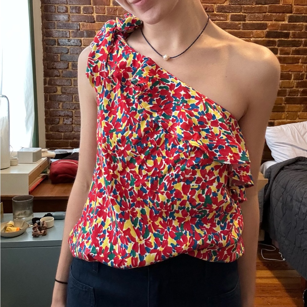 Claudie Pierlot Floral Print One Shoulder Blouse